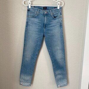 Citizens of Humanity Light Wash Distressed Rocket Crop High Rise Skinny Size 28